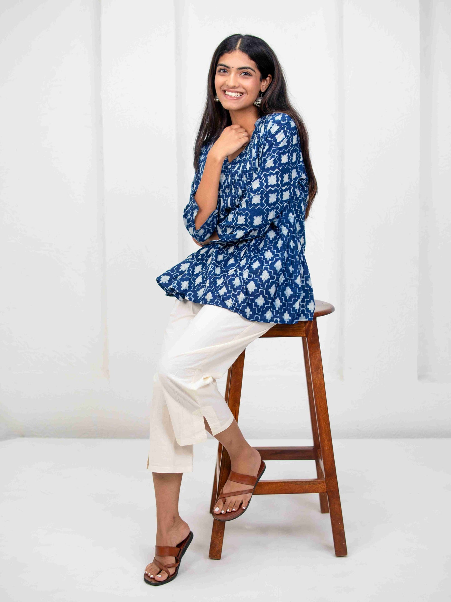 Gauhar Pintuck Top Blue - Goodhand