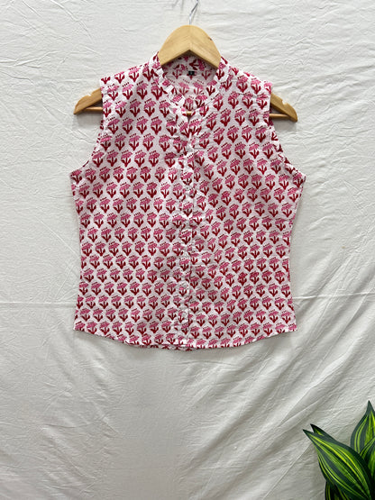 Sleevless top with buttons pink - Goodhand