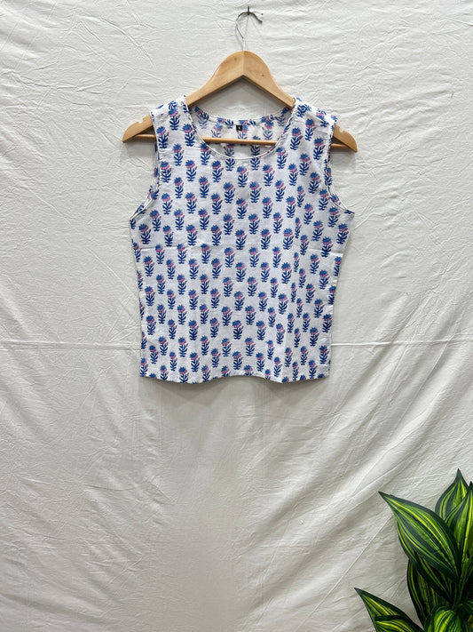 Sleevless Top Blue Flower - Goodhand