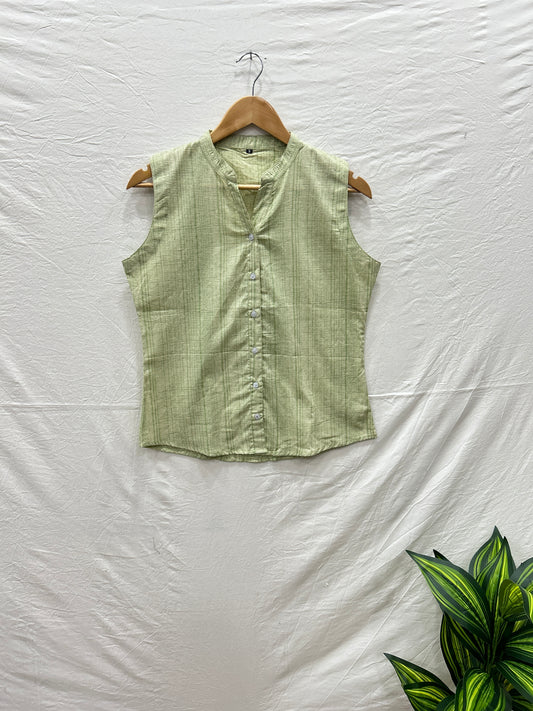 Sleevless top with buttons green - Goodhand