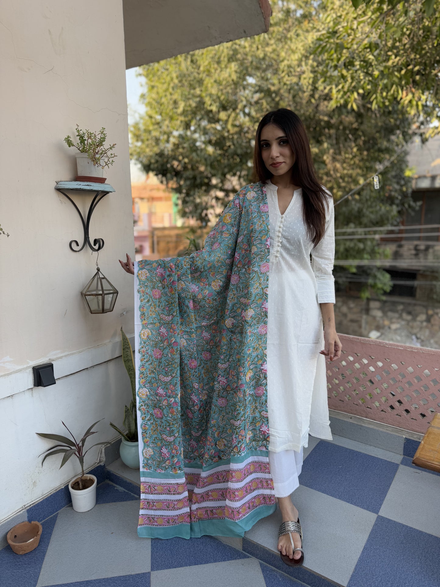 Mulmul Cotton Dupatta Green