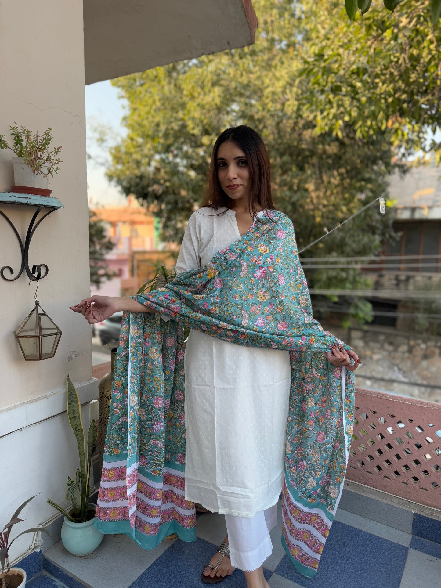 Mulmul Cotton Dupatta Green