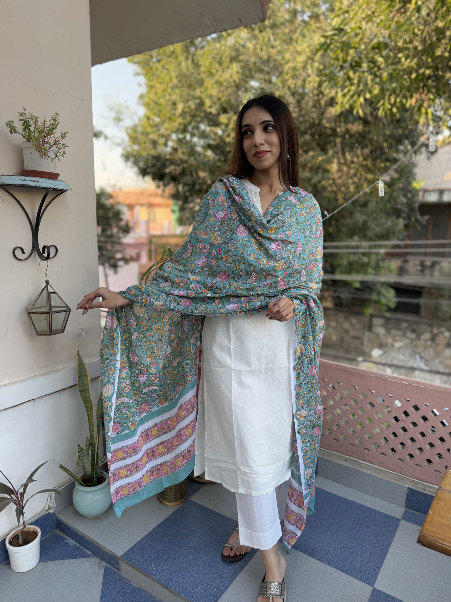 Mulmul Cotton Dupatta Green