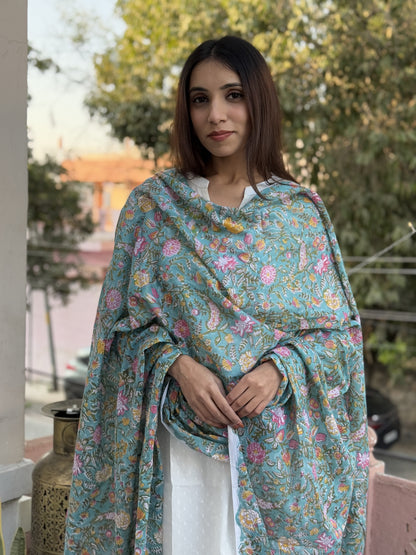 Mulmul Cotton Dupatta Green