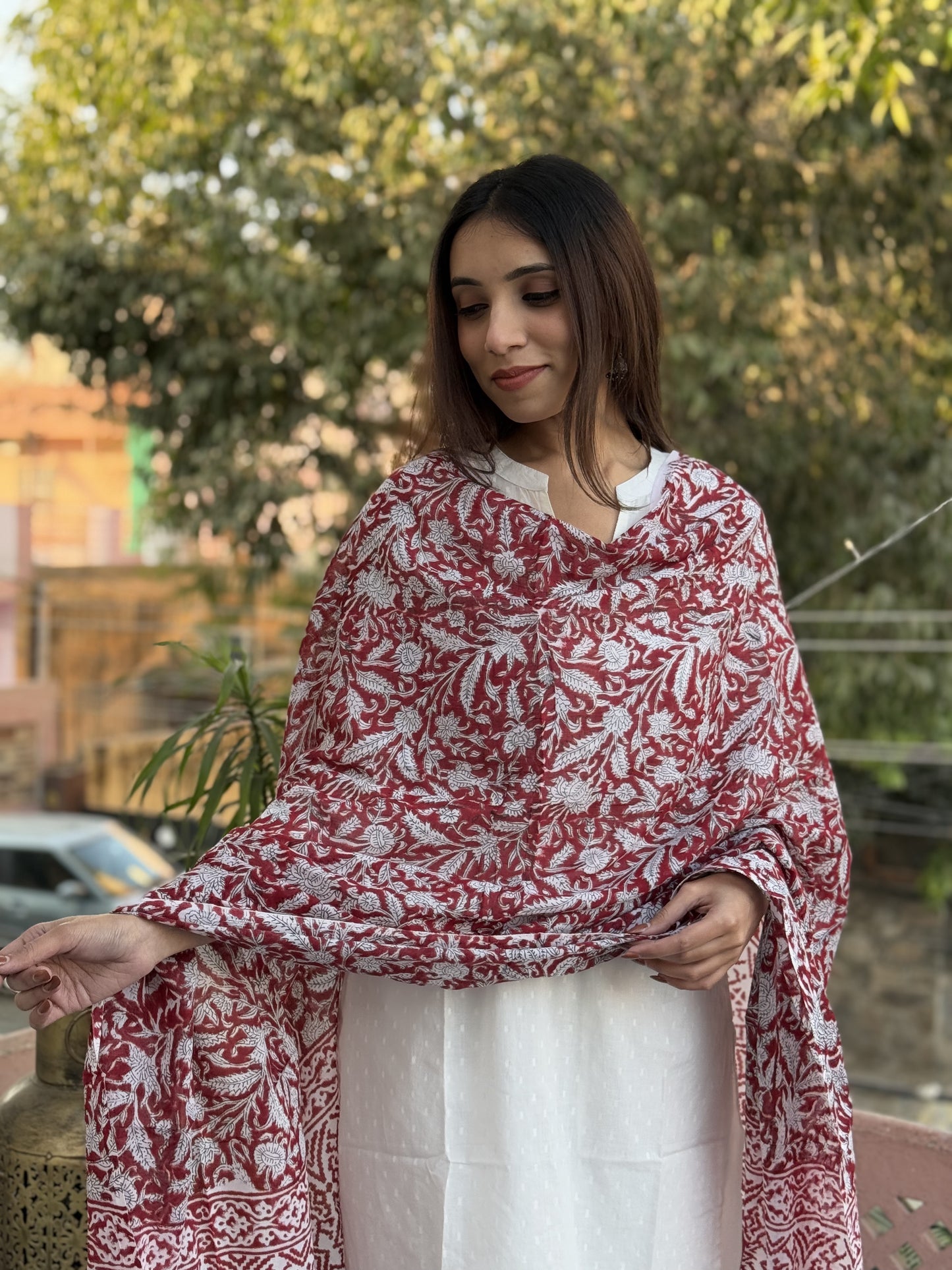 Mulmul Cotton Dupatta Cherry Red