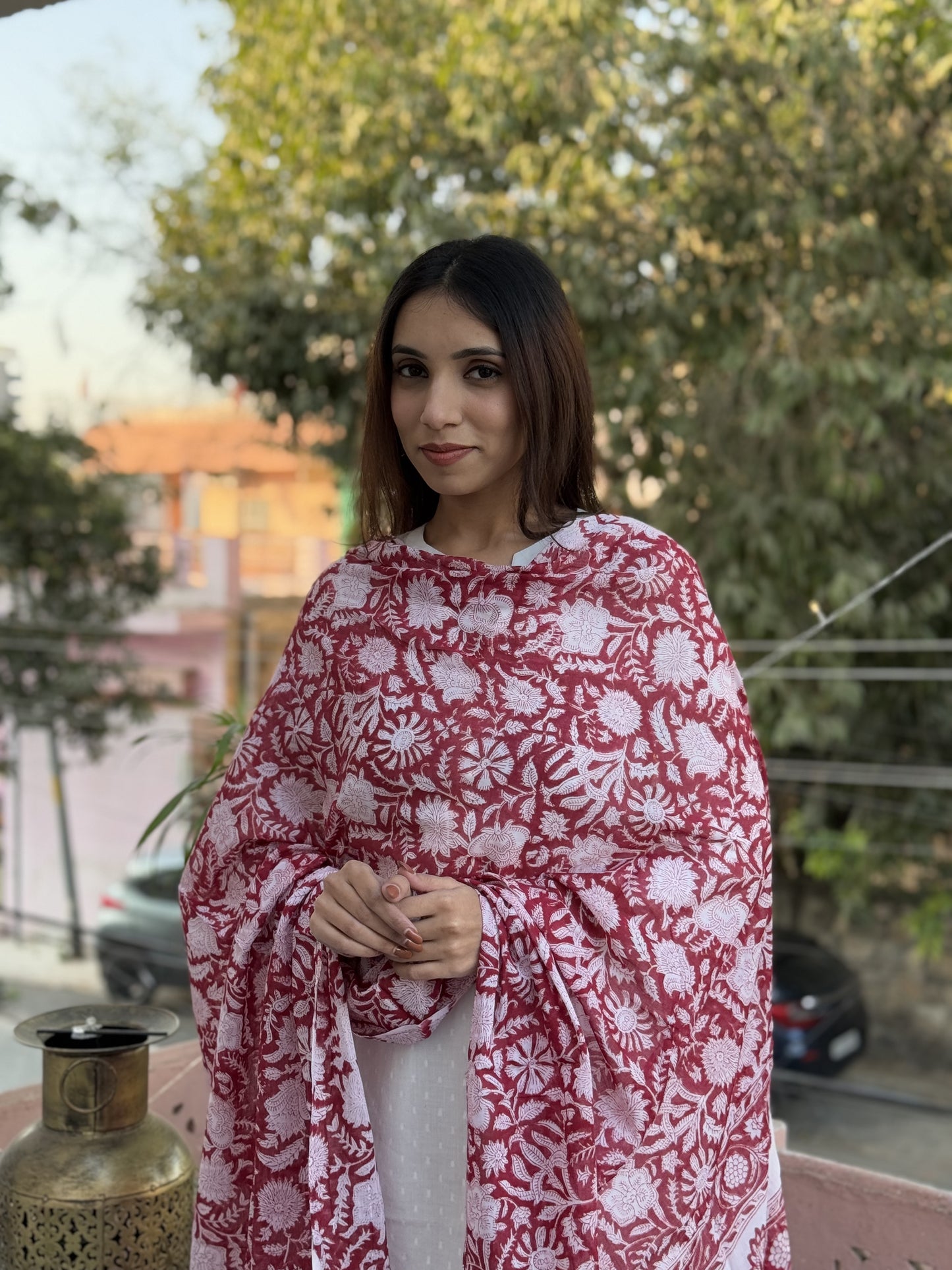 Mulmul Cotton Dupatta Red