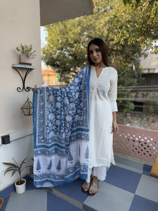 Mulmul Cotton Dupatta Blue