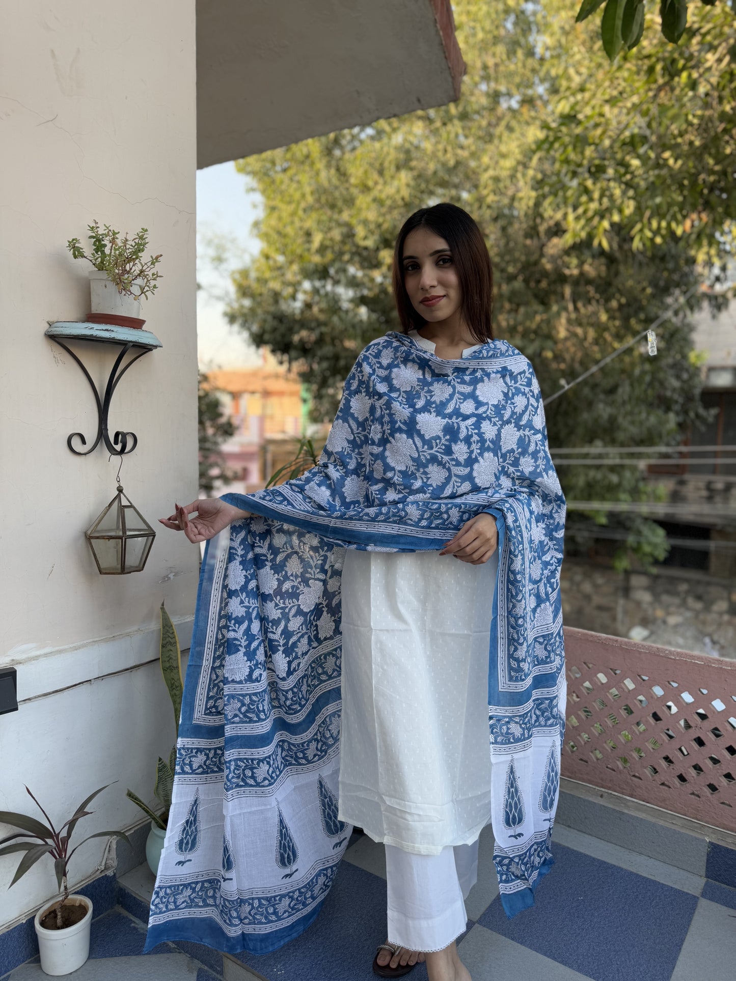 Mulmul Cotton Dupatta Blue