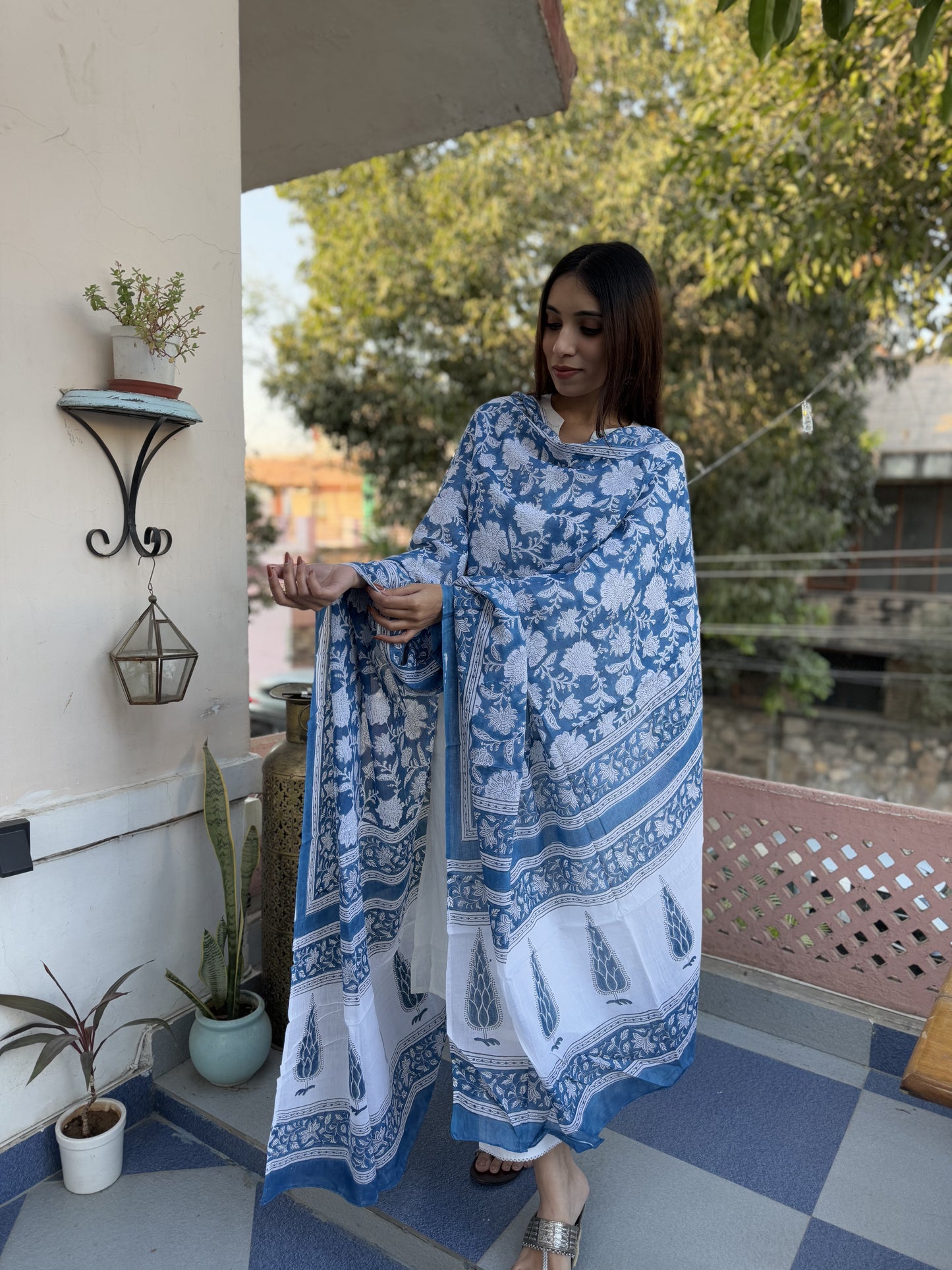 Mulmul Cotton Dupatta Blue