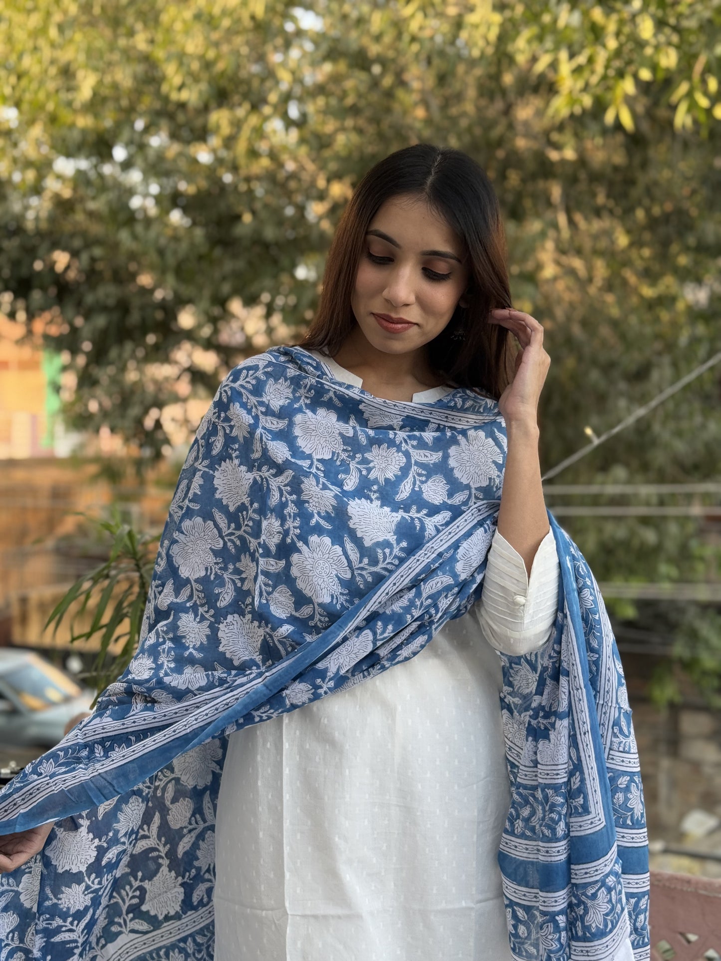 Mulmul Cotton Dupatta Blue