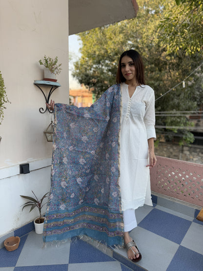 Chanderi Silk Dupatta Blue