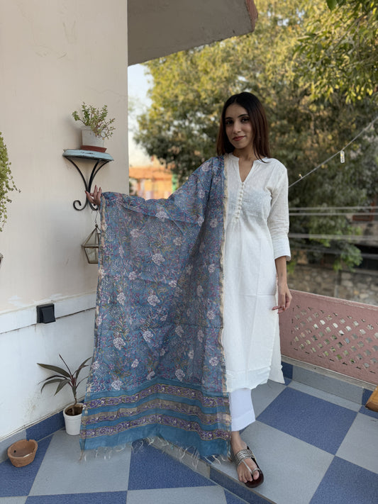 Chanderi Silk Dupatta Blue