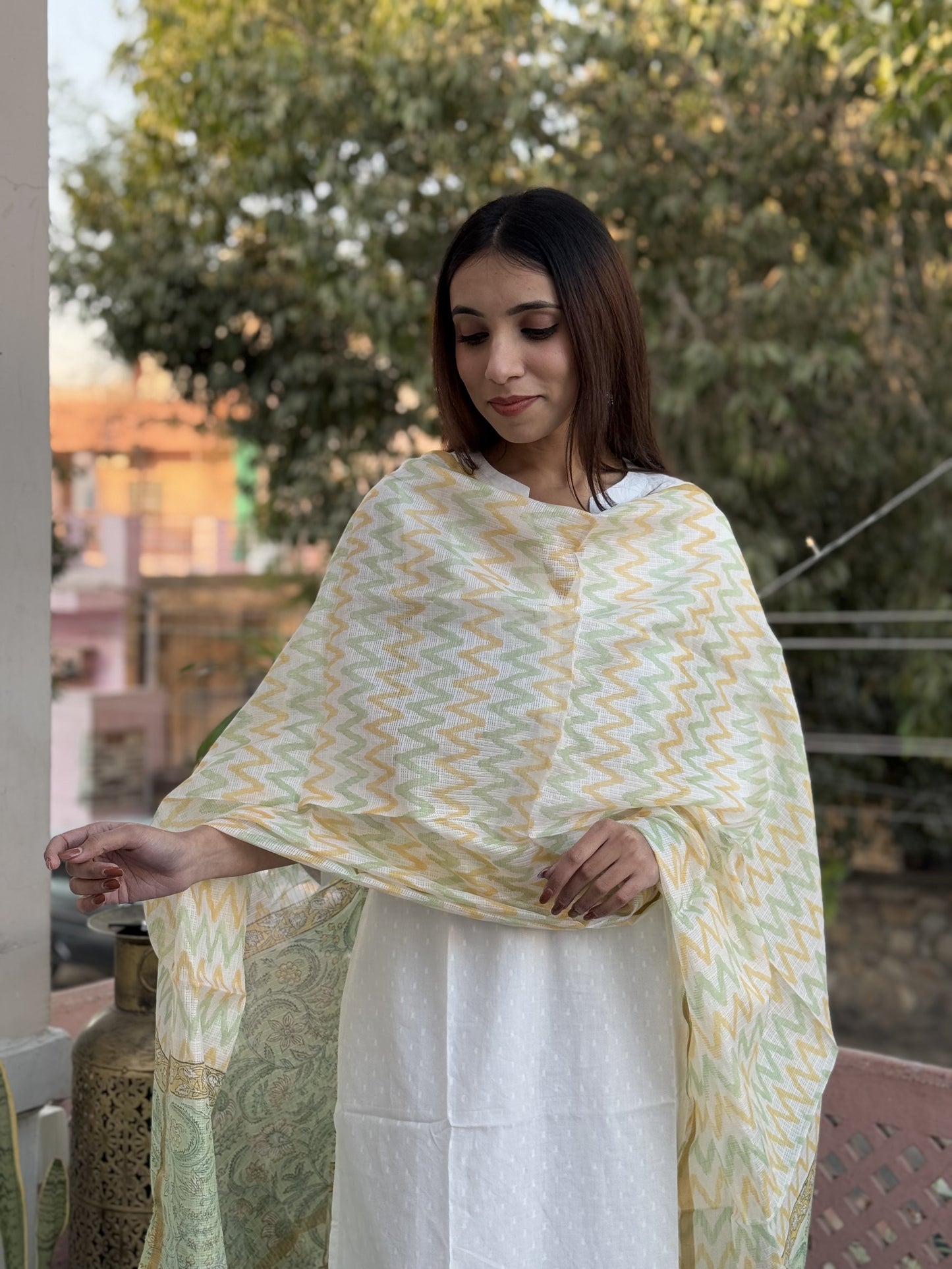 Kota Doria Dupatta Green