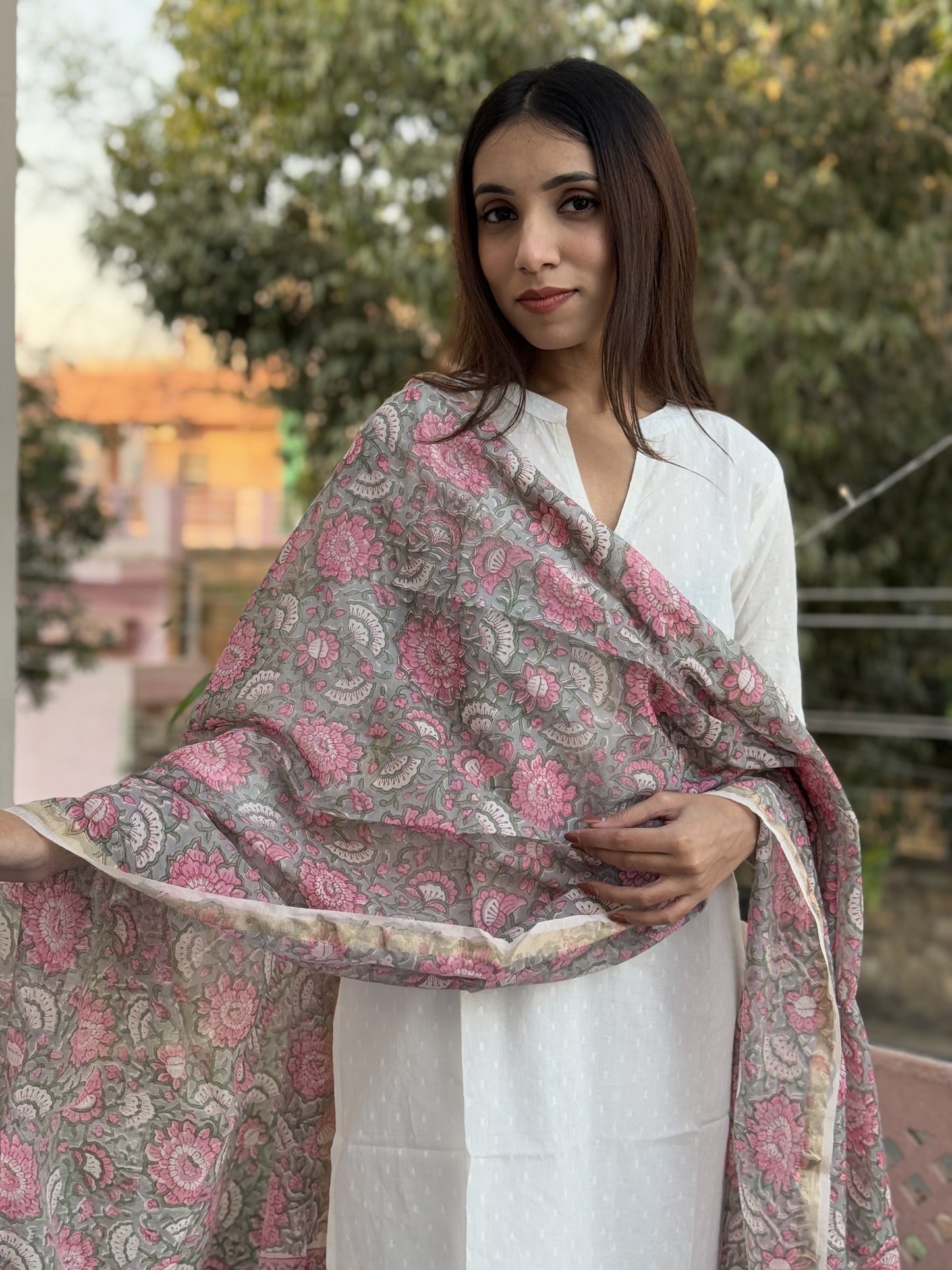 Chanderi Silk Dupatta Steel Grey