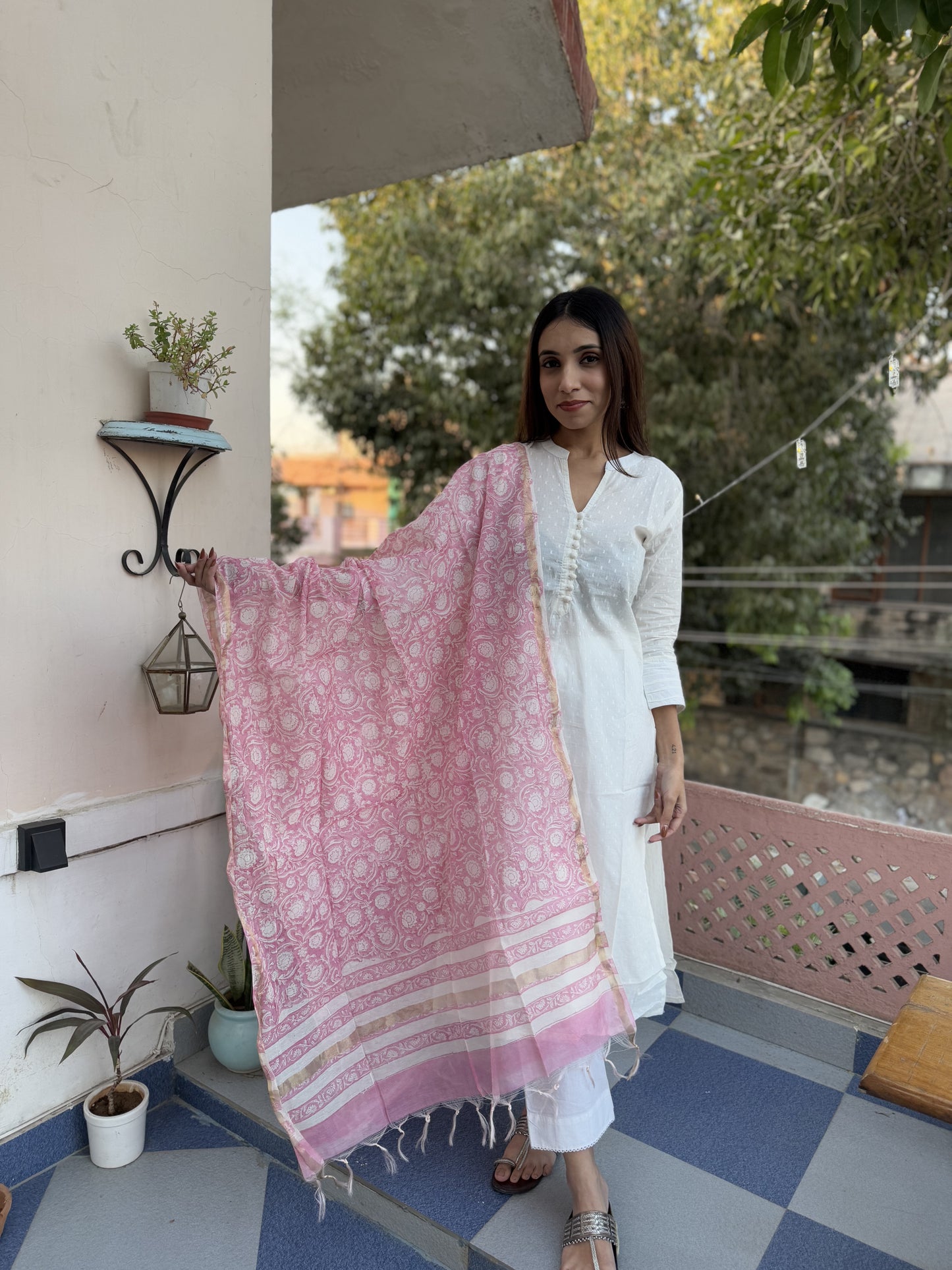 Chanderi Silk Dupatta Pink