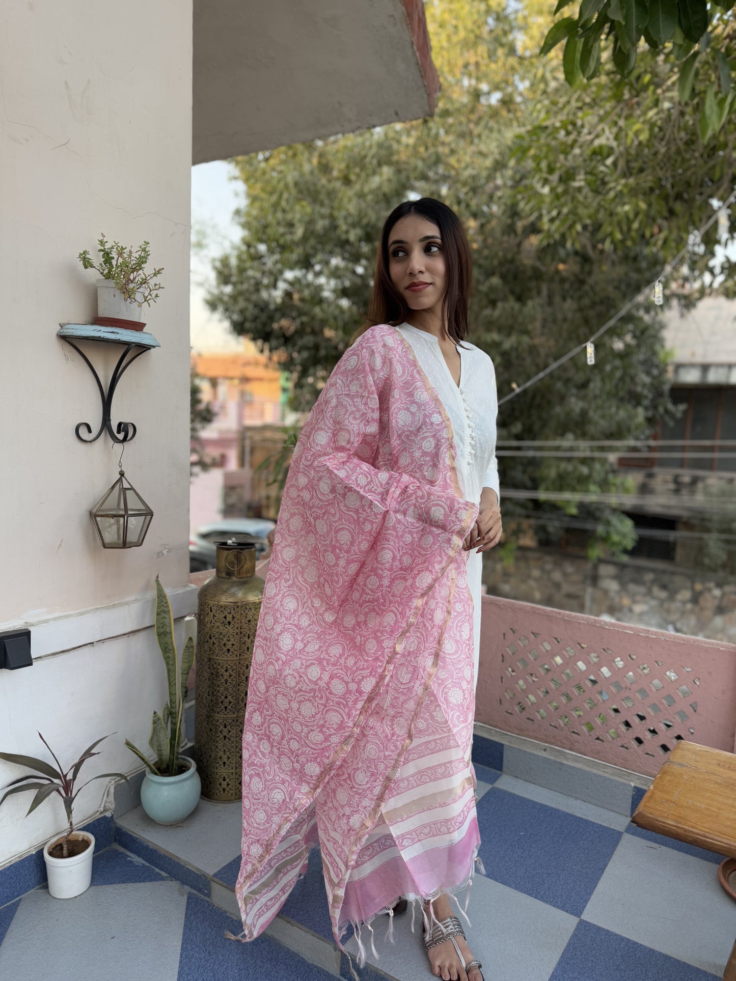 Chanderi Silk Dupatta Pink