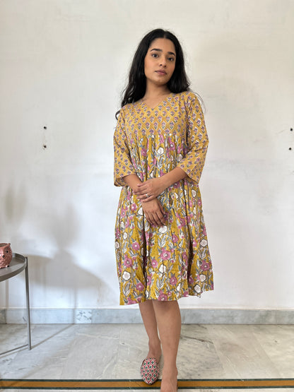 Kantha dress mustard - Goodhand