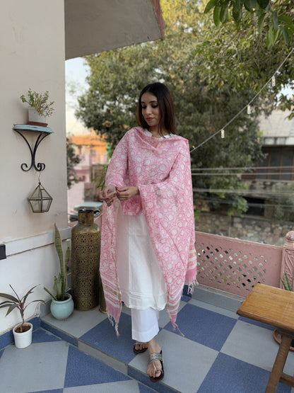 Chanderi Silk Dupatta Pink