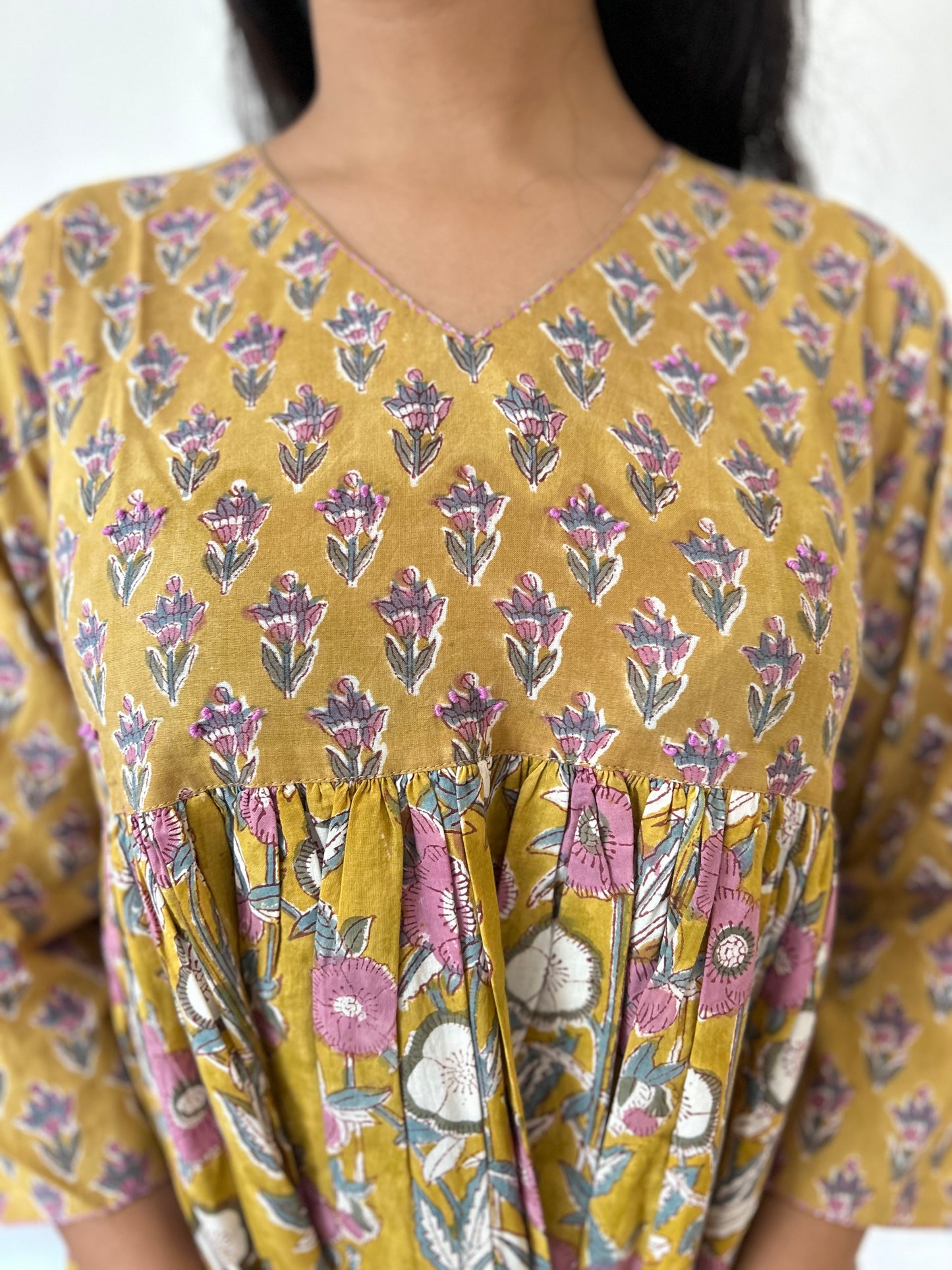 Kantha dress mustard - Goodhand