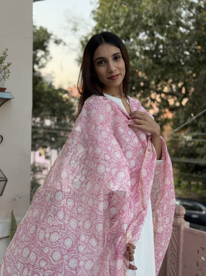 Chanderi Silk Dupatta Pink