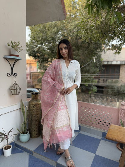 Chanderi Silk Dupatta Flamingo Pink