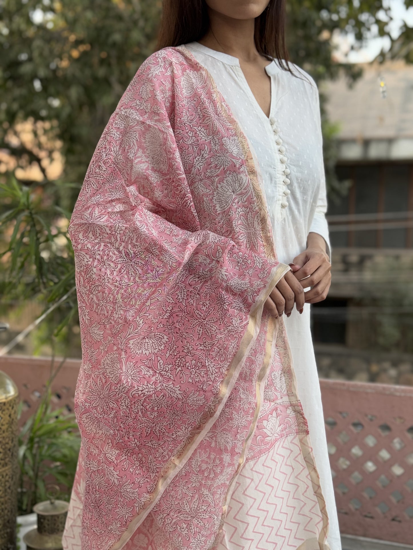 Chanderi Silk Dupatta Flamingo Pink