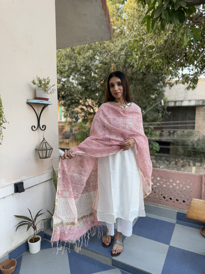 Chanderi Silk Dupatta Flamingo Pink