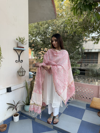 Chanderi Silk Dupatta Flamingo Pink