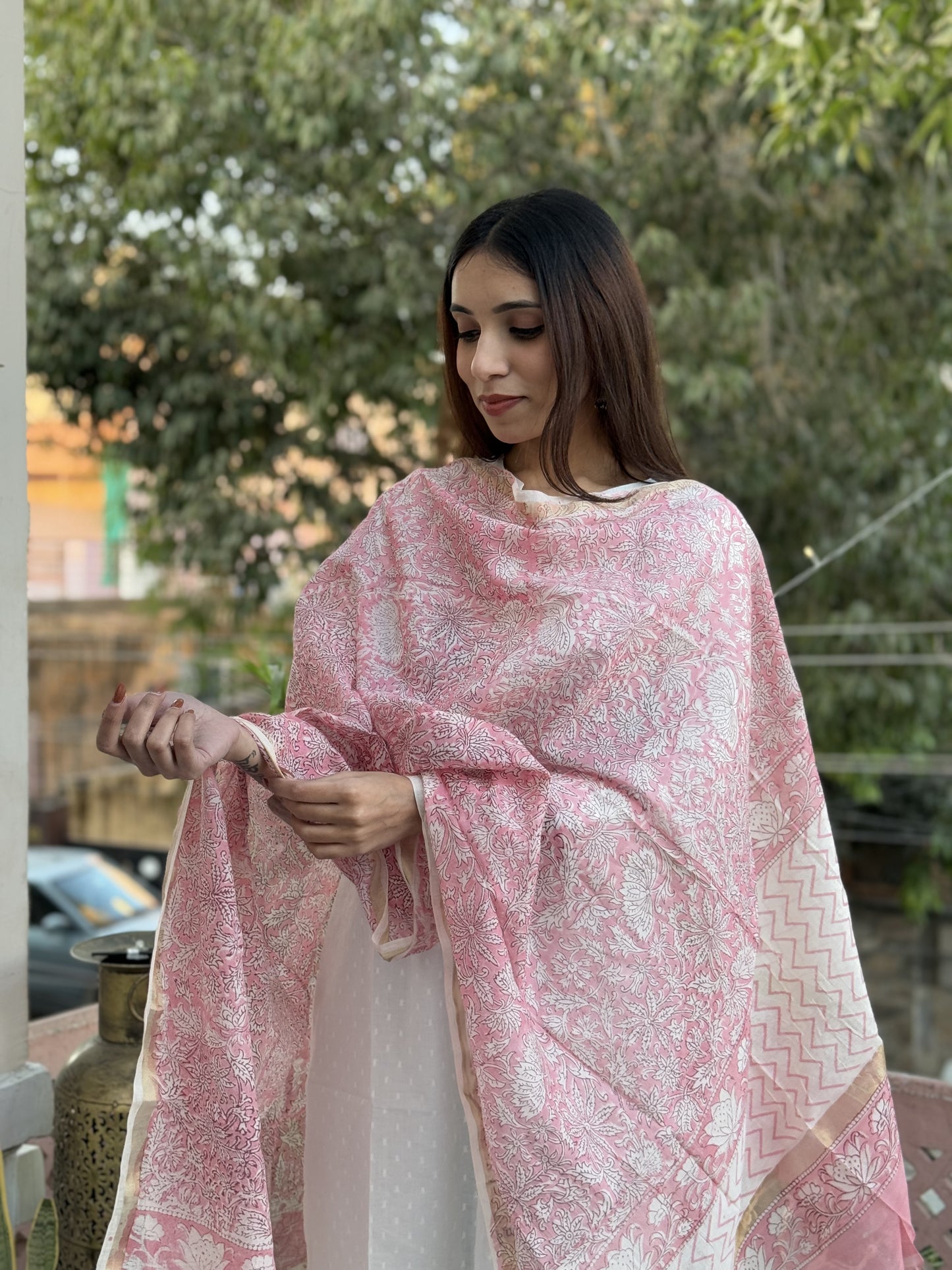 Chanderi Silk Dupatta Flamingo Pink