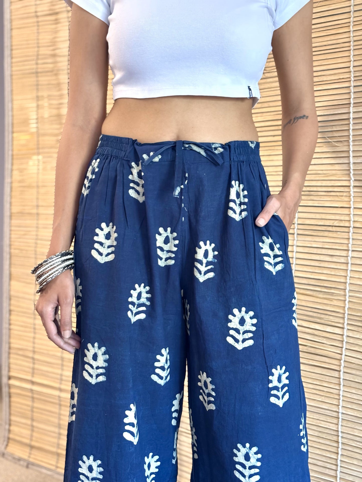 Relaxed Cotton Pintucks Zubi Pant Indigo