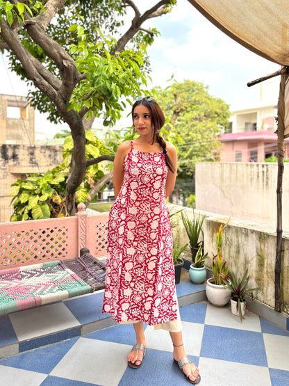 Cotton Sleeveless Strappy Kurta Cherry Red