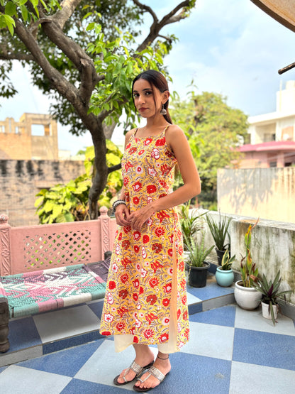 Cotton Sleeveless Strappy Kurta Yellow