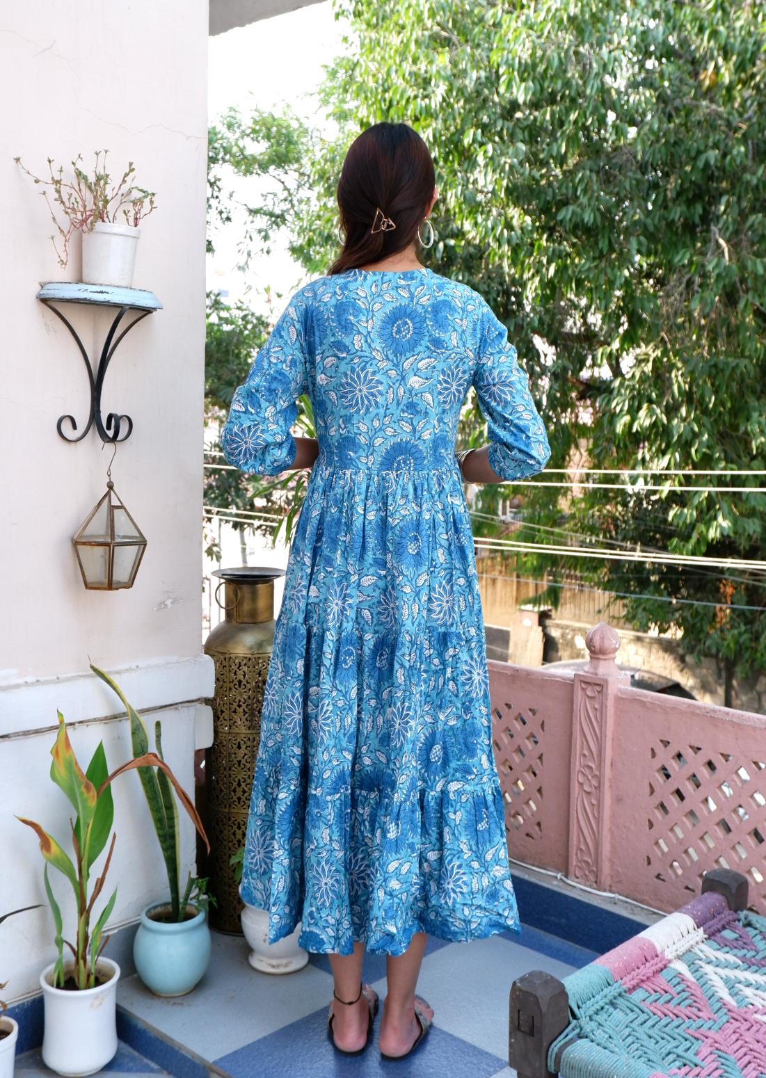 Tiered Cotton Jasmine Dress Blue