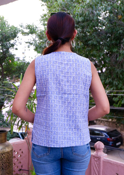 Sleeveless Cotton Pintucks Top Lavender