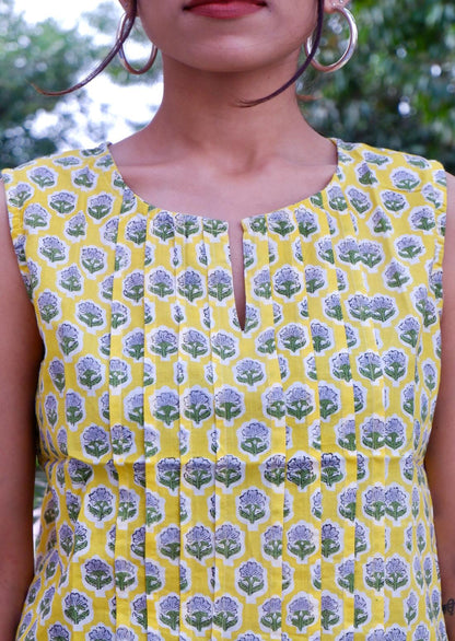 Sleeveless Cotton Pintucks Top Yellow