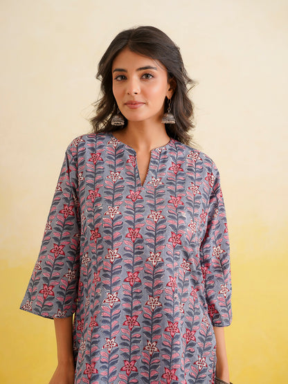 Cotton Printed Lounge Wear Coord Set Steel Blue