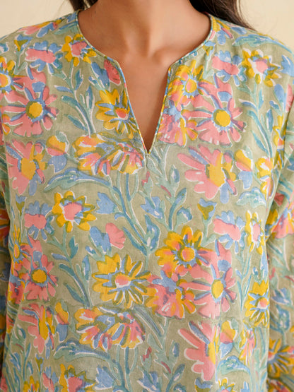 Cotton Printed Lounge Wear Coord Set Light Green