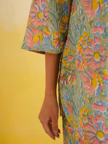Cotton Printed Lounge Wear Coord Set Light Green