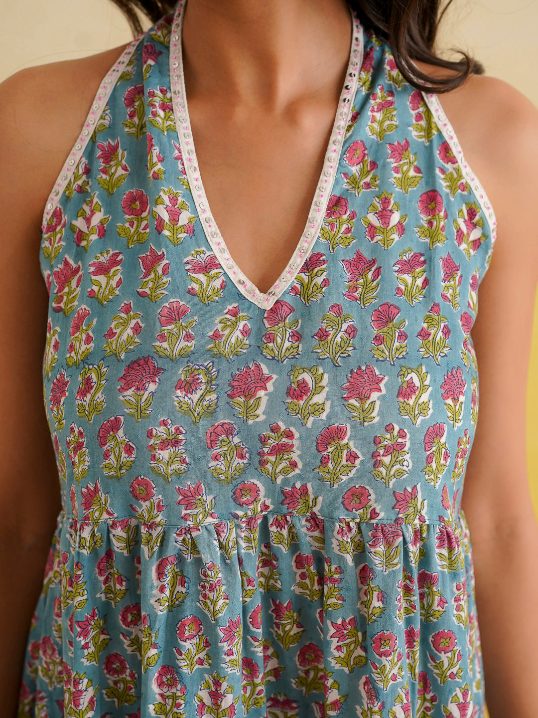 Tiered Halter Neck Dress Turquoise