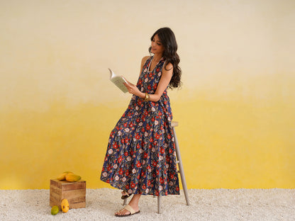 Tiered Halter Neck Dress Blue