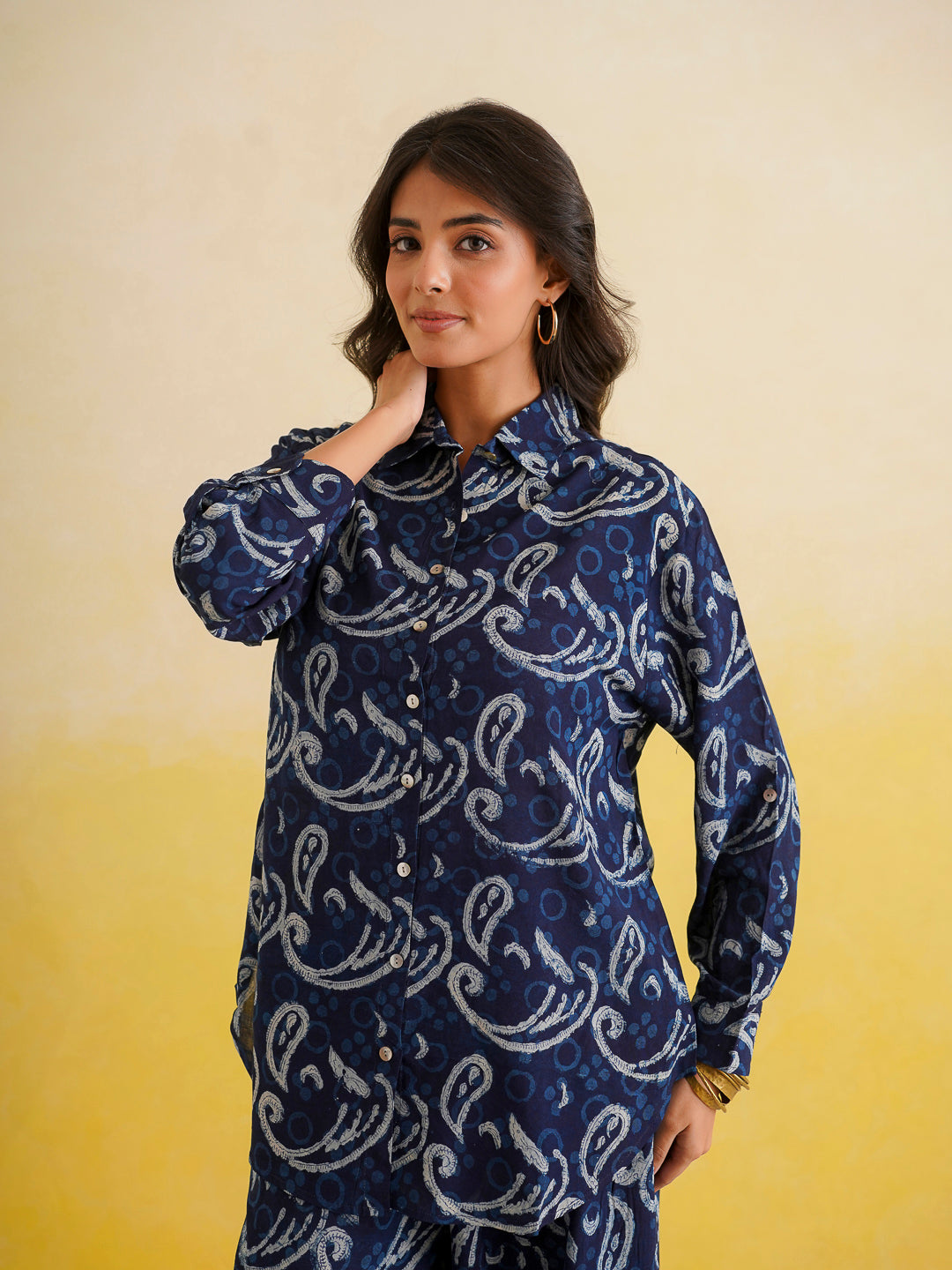 Block Printed Cotton Shirt Pant Meher Set Indigo