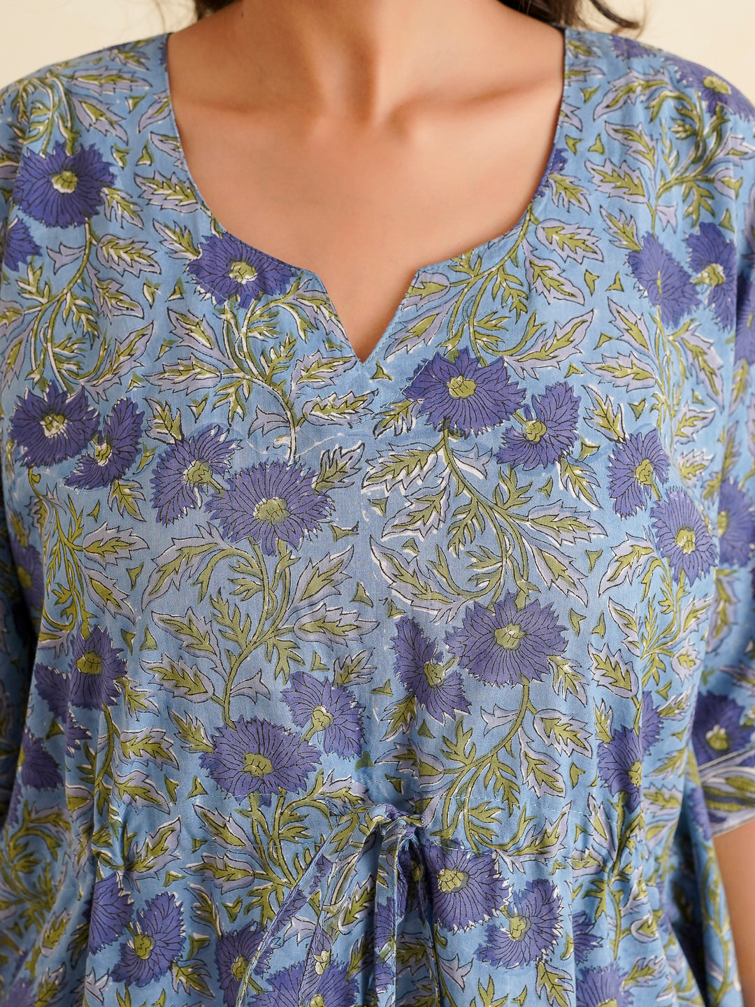 Knee-Length Cotton Tassel Kaftan Blue