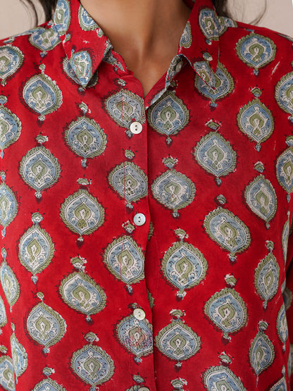 Block Printed Cotton Meher Shirt Red