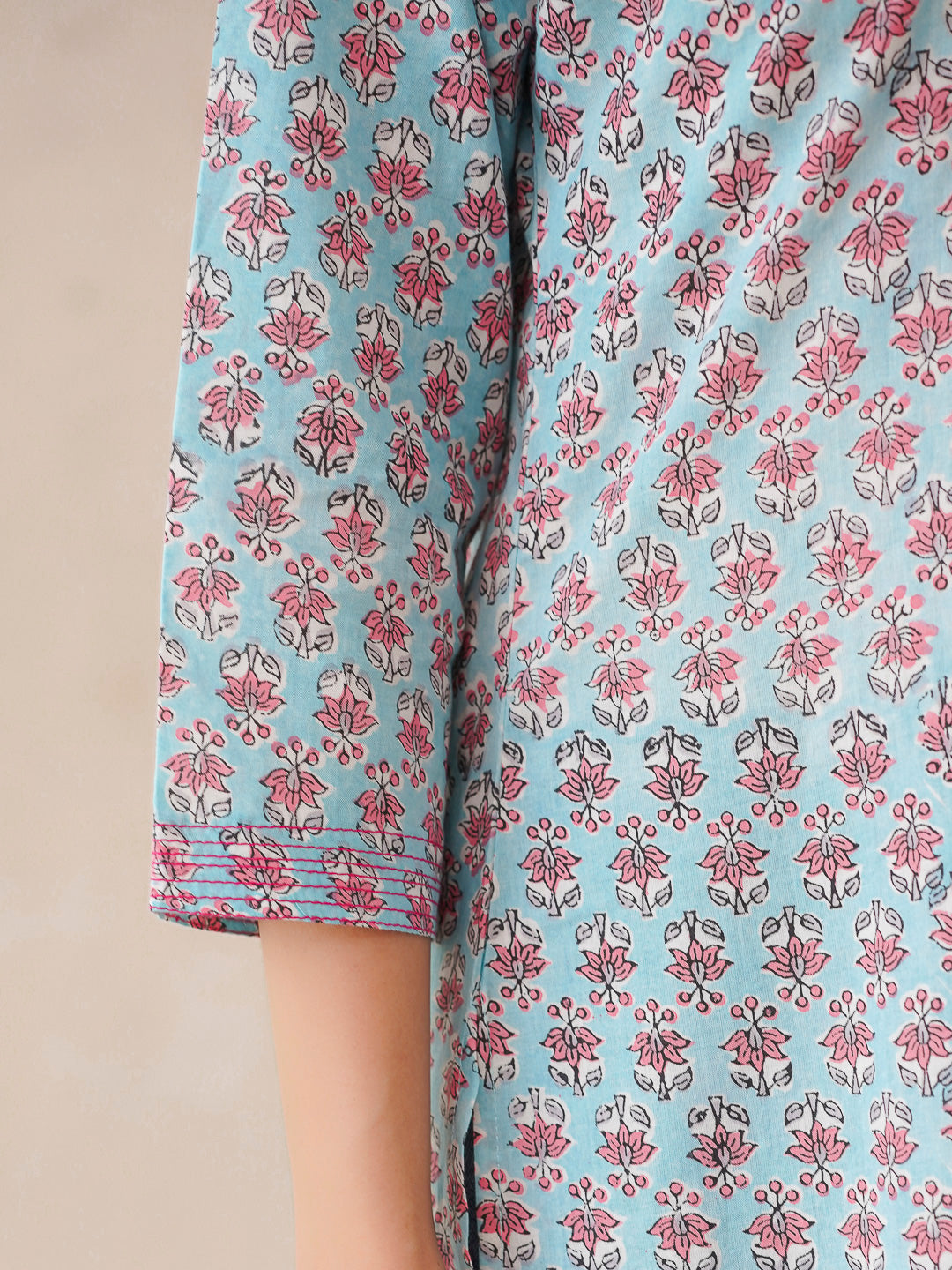 3/4th Sleeve Short Gauhar Kurti Sky-Blue