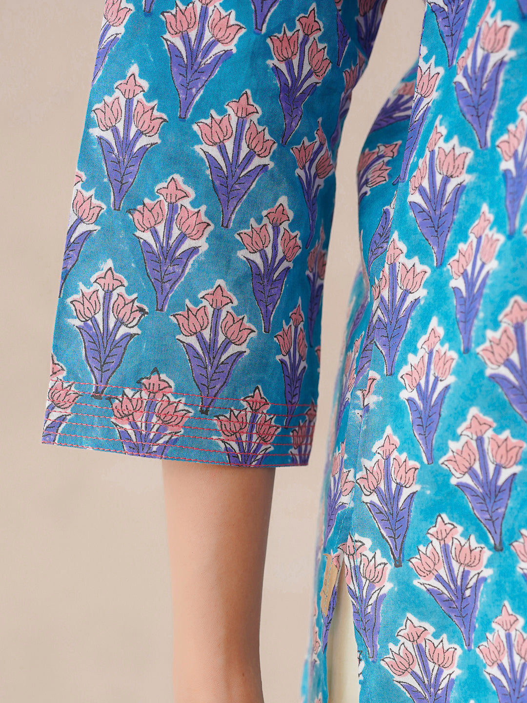 3/4th Sleeve Short Gauhar Kurti Light Blue