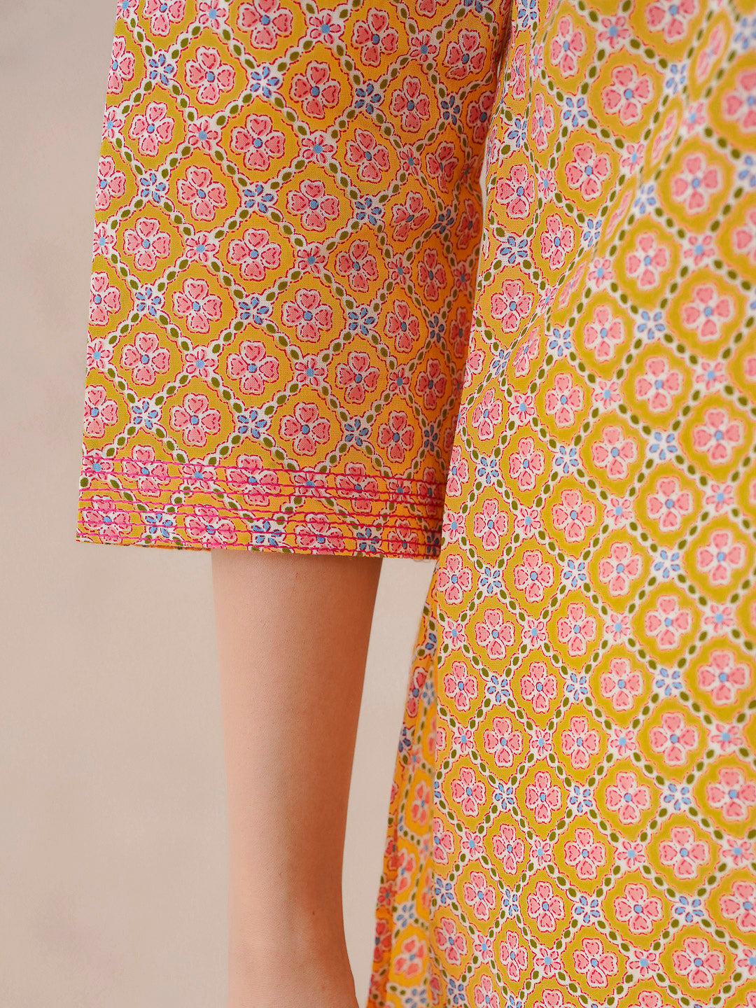 3/4th Sleeve Short Gauhar Kurti Yellow