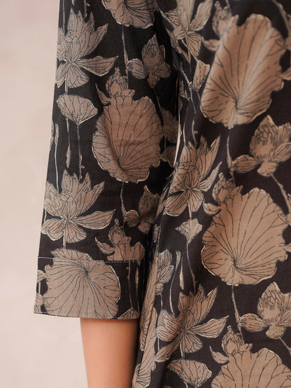 Cotton Printed Straight Kurta Black