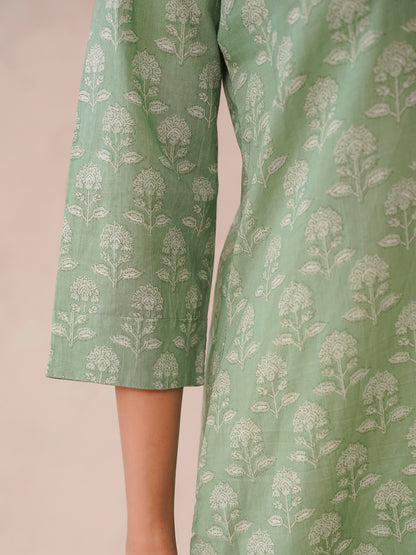 Cotton Printed Straight Kurta Green