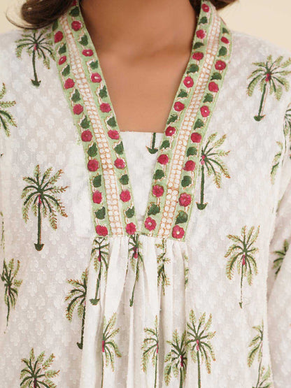 Block-Printed Cotton Mughal A-Line Kurta Palm Tree
