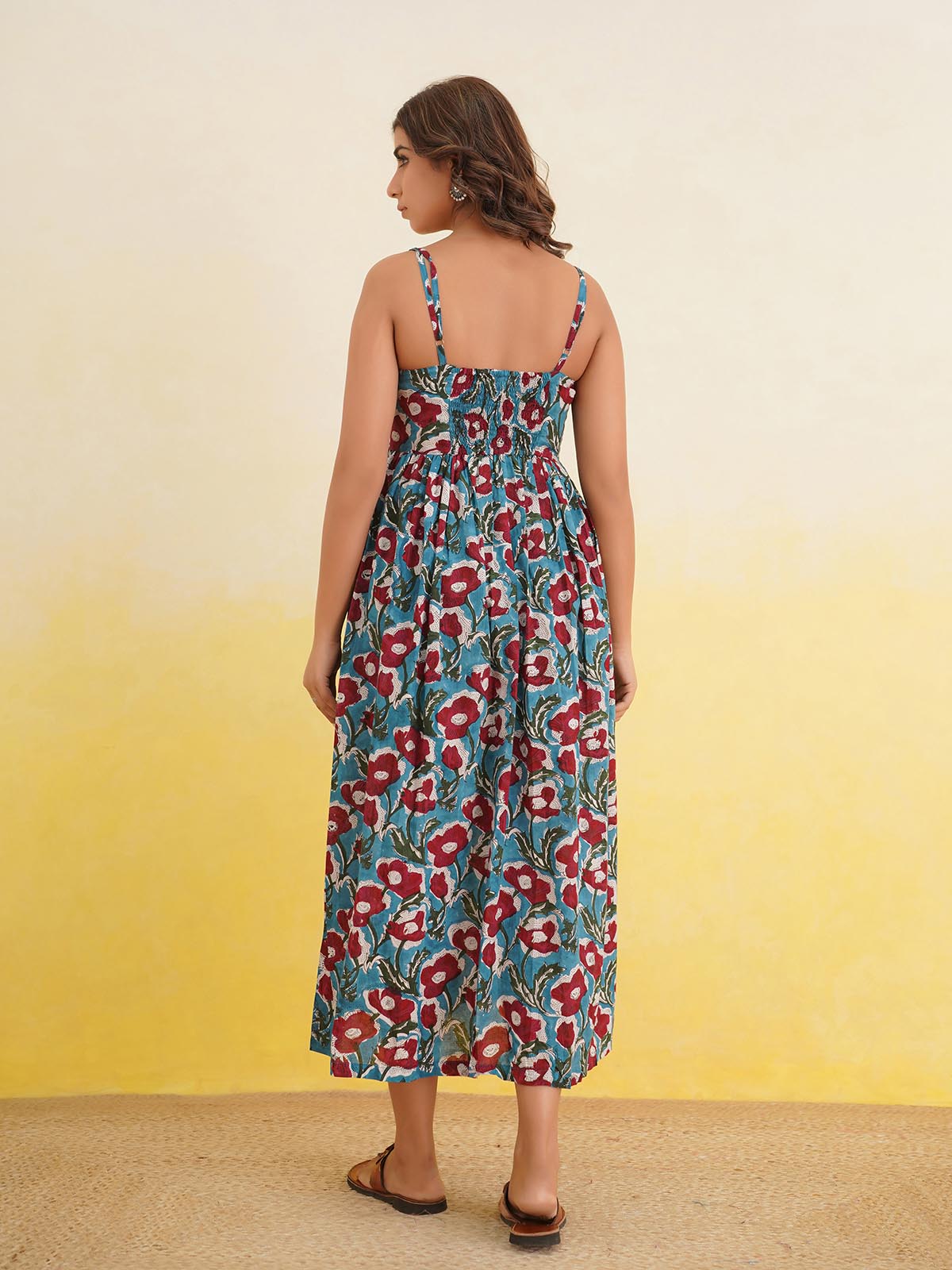 V-Neck Long Strappy Dress Turquoise